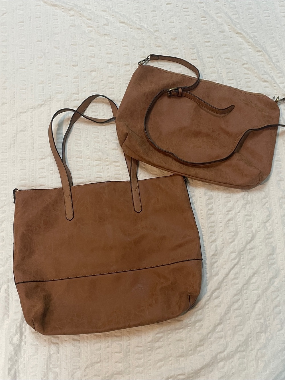 Joy Susan 2-in-1 Vegan Leather Classic Tote Distressed Camel w/ Pouch